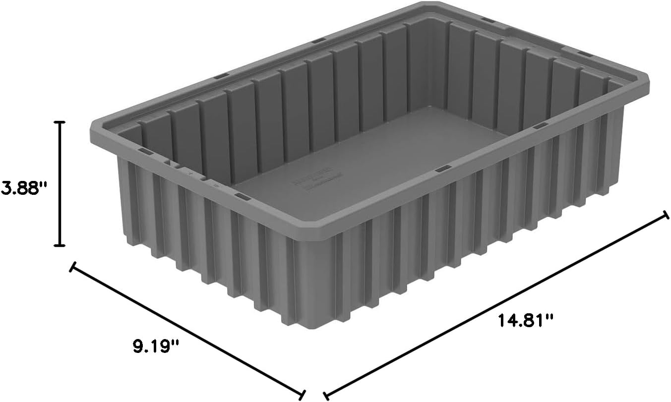 Akro-Mils 33164 Akro-Grid Plastic Slotted Dividable Modu Box Stackable Grid Storage Tote Container, (16-1/2-Inch L x 10-7/8-Inch W x 4-Inch H), (12 Pack), Gray