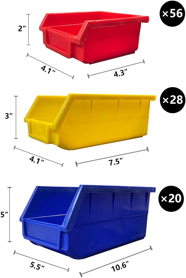 JZD Rolling Bin Storage Rack, Parts Organizer on Wheels, 104 Bins for Nuts Bolts Hardwares, 8-Tier Double Sides Bin Shelves for Garage Warehouse Factory