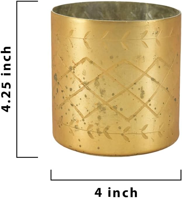 Serene Spaces Living Gold Cylinder Vase, Vintage-Style Handmade Mercury Glass Finish for Weddings, Parties, Events, Small, Set of 12