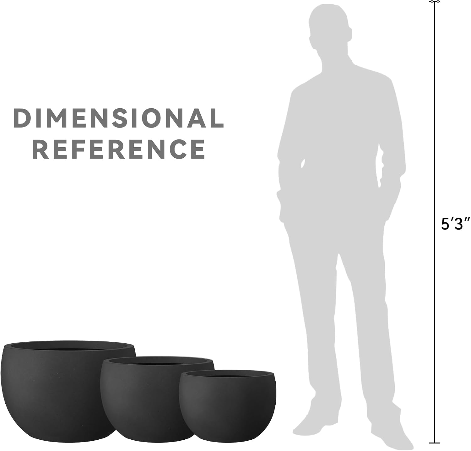 Kante 19.9',15.7',11.8' Dia Round Concrete Planter Set of 3, Outdoor/Indoor Large Bowl Plant Pots with Drainage Hole and Rubber Plug for Garden Patio Balcony Home, Black