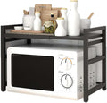 YSUEFIJO Bakers Rack with Storage Cabinet, Kitchen Microwave Stand with 4 S-Shaped Hooks, 2/3 Tiers Kitchen Storage Shelf, Black/White Coffee Bar Table, Kitchen Countertop Organizer