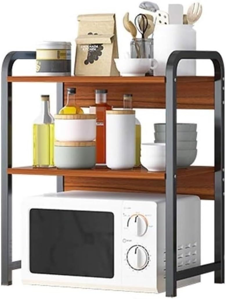 Microwave Oven Rack 2-Tiers Microwave Oven Rack Double Layer Kitchen Microwave Oven Rack Steel Storage Rack Organizer for Kitchen Counter (Color : Black)