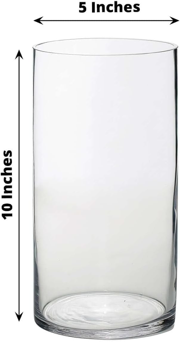 Efavormart 12 Pack | 10' Round Heavy Duty Clear Cylinder Glass Vases, Tall Flower Vase