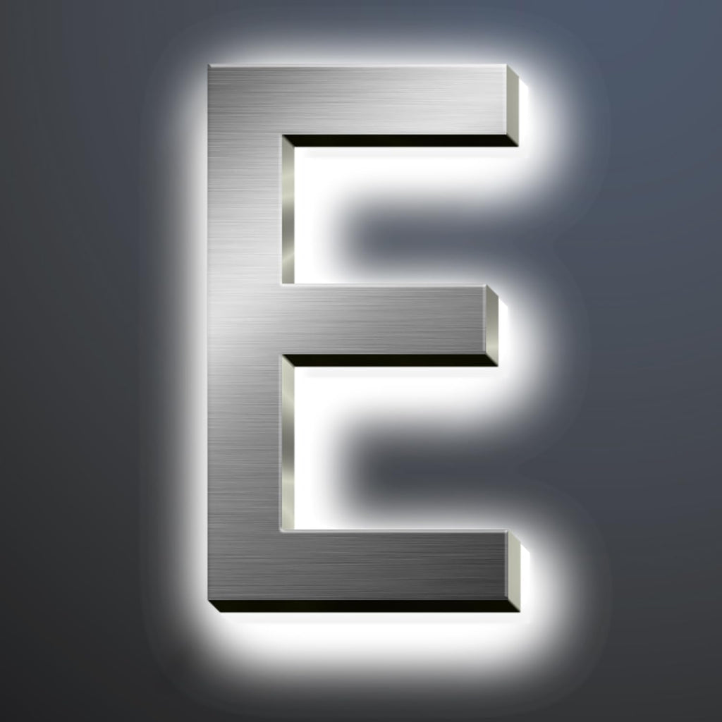 Backlit LED House Numbers For Outside 20', Modern Illuminated Home Address Numbers, Large Metal Lighted Address Numbers Signs For House, Brushed Silver, White Light,E