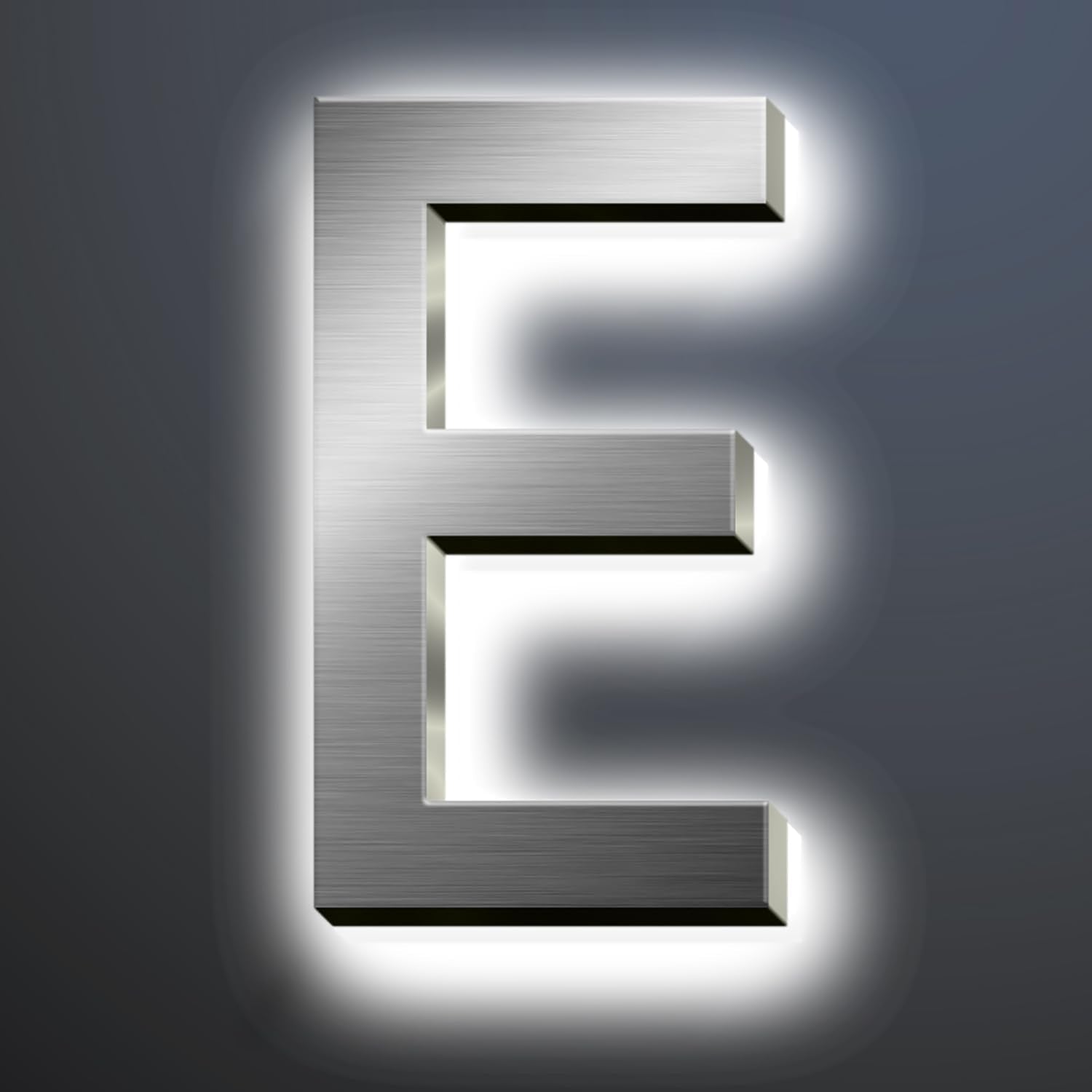 Backlit LED House Numbers For Outside 20', Modern Illuminated Home Address Numbers, Large Metal Lighted Address Numbers Signs For House, Brushed Silver, White Light,E
