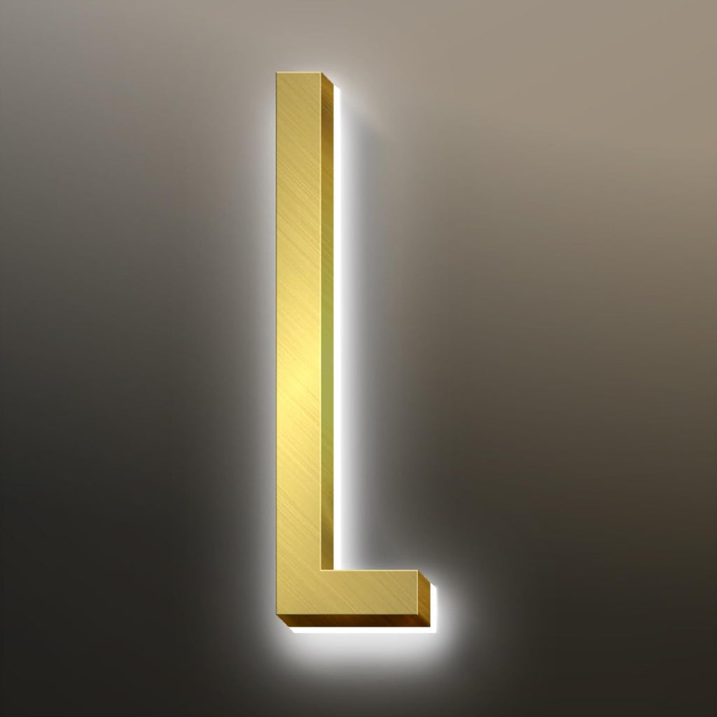 Stylish Brushed Gold Lighted Address Signs, Backlit LED Illuminated Home Address Number, Lighted House Number For Outside Garden, Modern Metal Lighted Address Numbers
