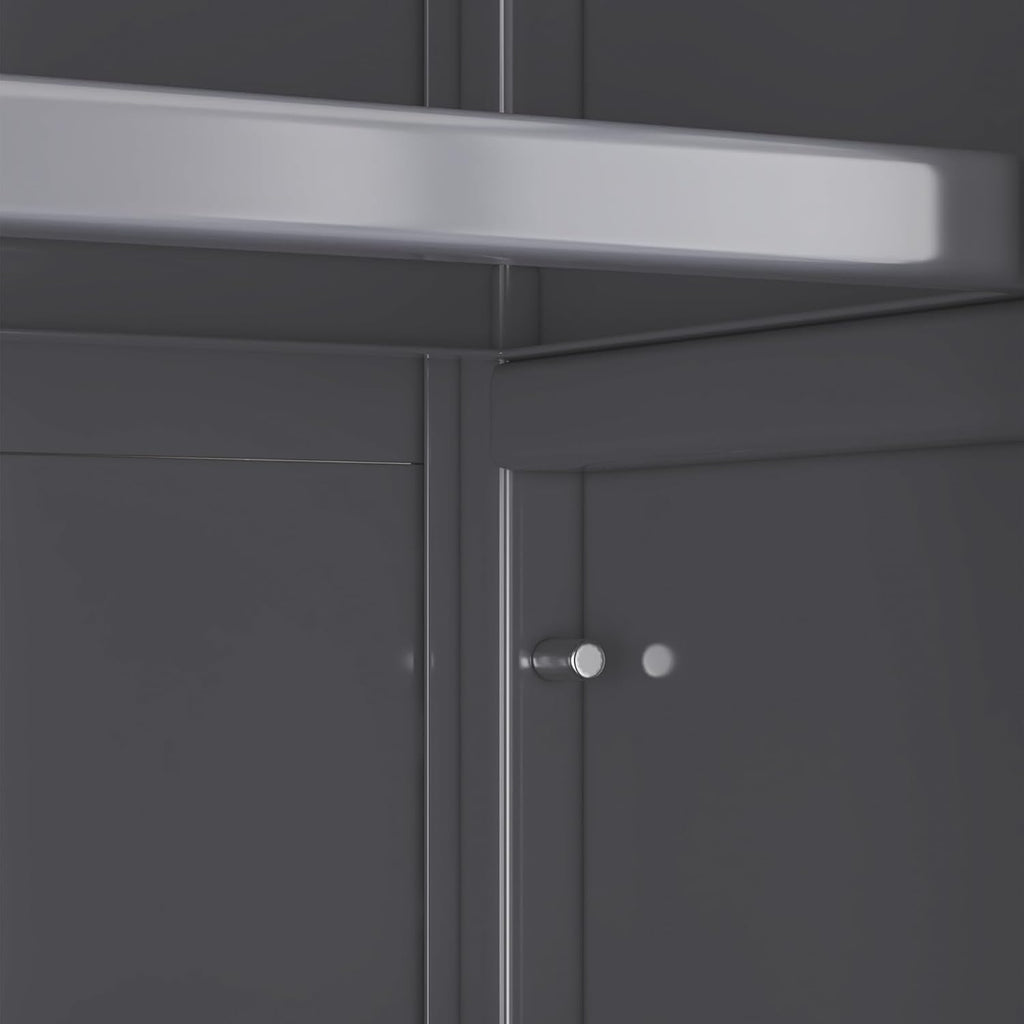 64' Kitchen Pantry Cabinet, Tall Storage Cabinet with Glass Doors and Wheels, Bakers Rack Countertop, Microwave Oven Shelf Cabinet, Cabinet Cupboard for Kitchen, Living Room, Dining Room (Grey)
