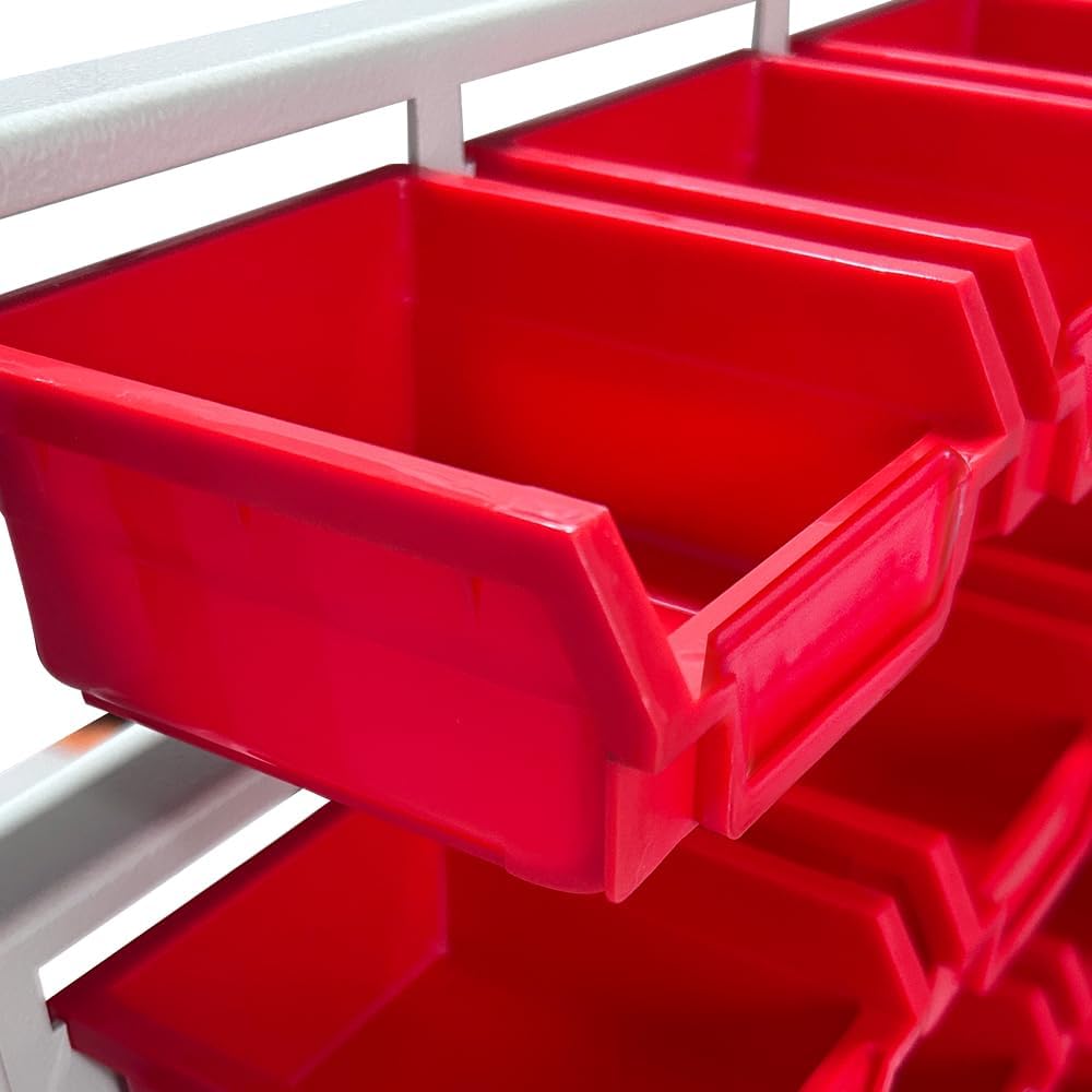 JZD Metal Bin Rack Storage Organizer System, Heavy Duty Steel Frame, 76 Bins for Tools Hardware Nut Bolt, Garage Workshop Factory
