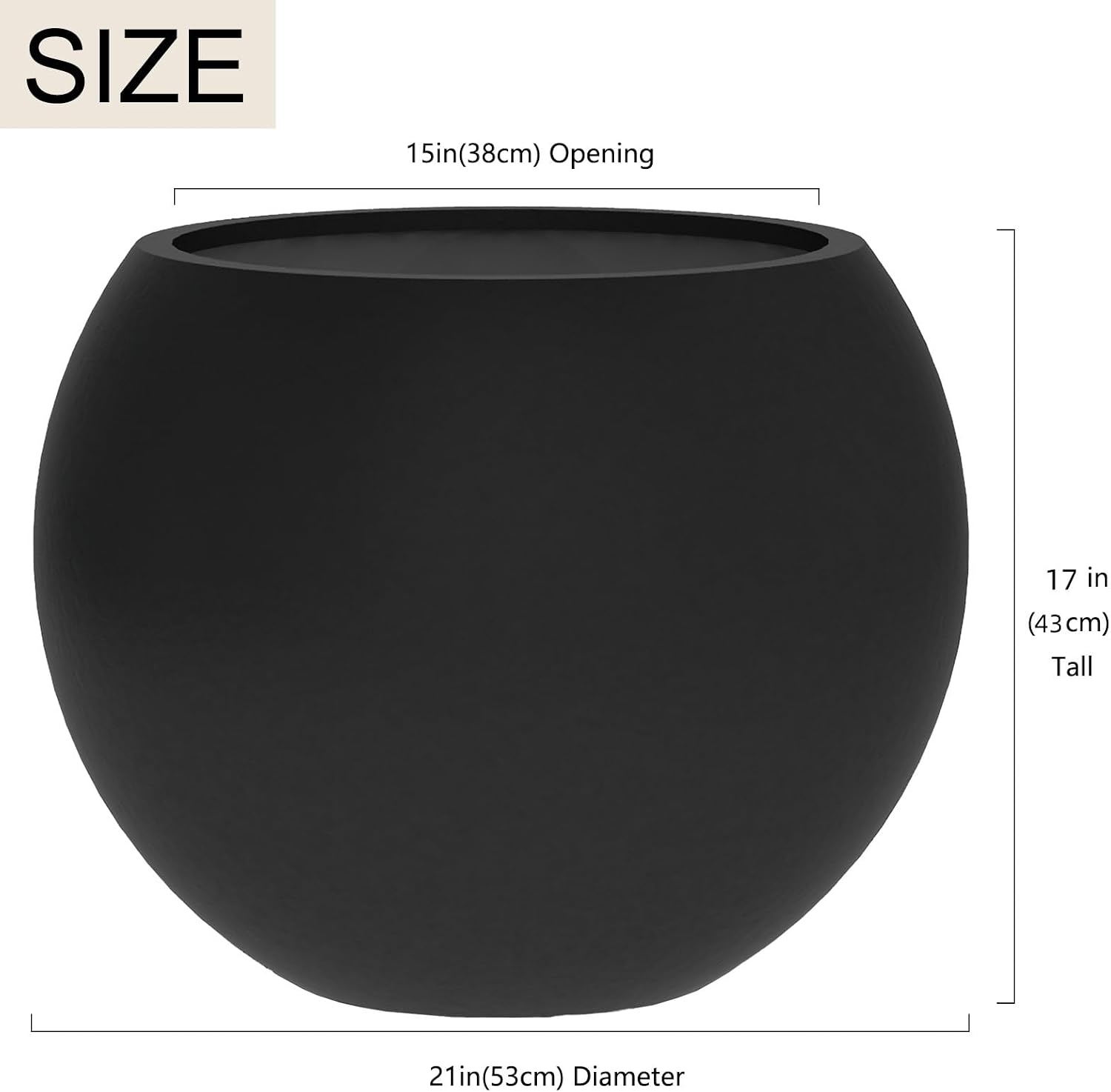 17' H x 21' Dia Black Fiberstone Planter Pot with Drainage Hole, Extra Large Round Indoor Outdoor Flower Pot for Trees, Plants & Shrubs, Decorative Planter for Patio, Porch, Garden & Home Décor
