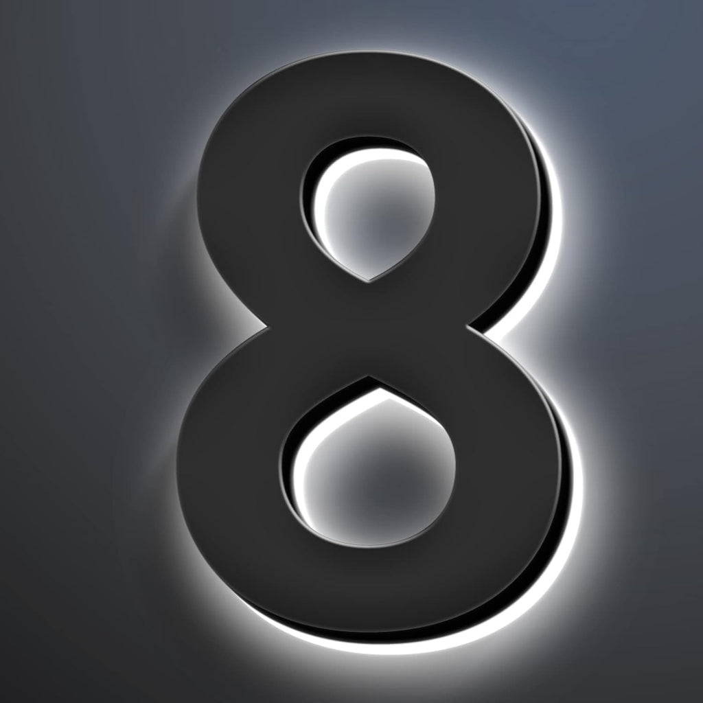 14' House Numbers, Stainless Steel, Backlit LED Illuminated Home Address Number, Up-Scale Modern Black Look, Lighted House Numbers For Outside,8