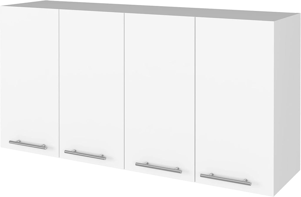 47' Wall Mounted Freestanding Storage Cabinet, Kitchen Storage Bakers Rack with Swing Doors, Utility Food Cupboard with Classic Design for Kitchen Organization, White