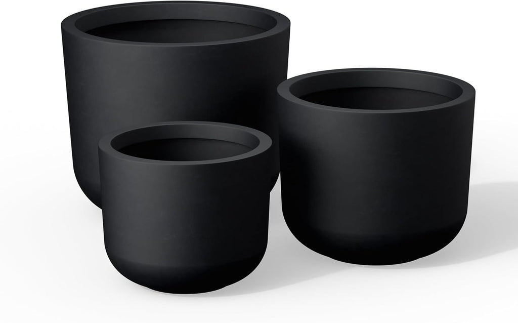 Kante 13',11',9' Dia Black Round Planters (Set of 3), Outdoor Indoor Modern Planter Pots, Lightweight, Weather Resistant, Seamless with Drainage Hole