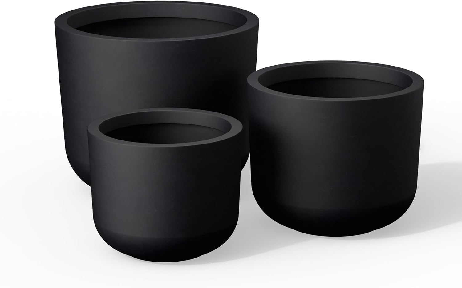 Kante 13',11',9' Dia Black Round Planters (Set of 3), Outdoor Indoor Modern Planter Pots, Lightweight, Weather Resistant, Seamless with Drainage Hole