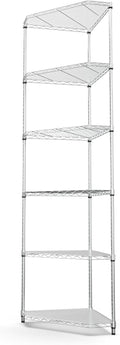 Wire Shelving Unit 6 Tier NSF Metal Corner Shelf , 600lbs Capacity Heavy Duty Adjustable Pentagonal Storage Rack with Shelf Liners for Kitchen Garage Office Room, 72'H x 20'L x 20'D - Chrome