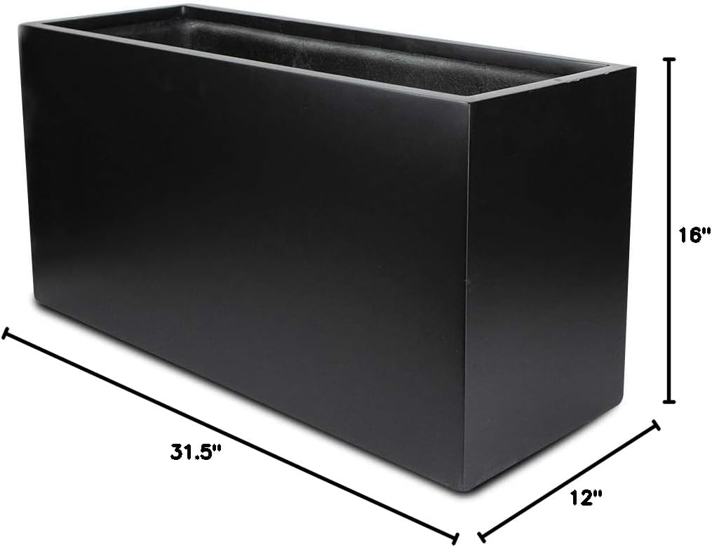 Vase Source Black Rectangle Large Planter - Modern Planting Box Fiberglass Flower Pot 16' High x 12' Wide x 31.5' Long