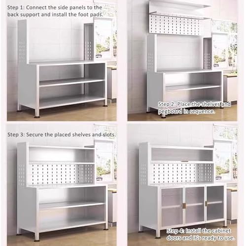 Rolling Kitchen Bakers Rack on Wheels, White Storage Sideboard Cabinet with Clear Doors & Adjustable Shelves, Microwave Oven Stand for Home & Office, 74x27in