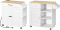 HOOBRO Kitchen Island with Power Outlet and Kitchen Island Bundle, Rolling Kitchen Cart on Wheels, for Home, Kitchen and Dining Room, White and Natural, WN82UZD01G1-WN12ZD01