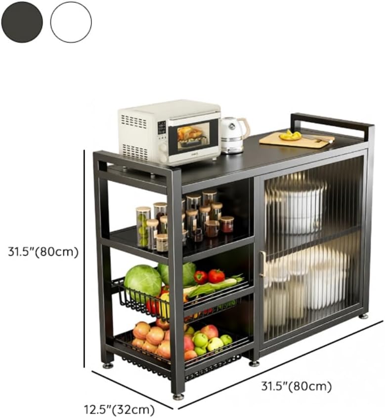 LITFAD Baker's Rack with Cabinets, 2 Baskets, Steel Frame, Modish Style Kitchen Storage Cabinet Freestanding Coffee Shelf Rack Organizer for Home Office, White 31.5' L x 12.5' W x 31.5' H