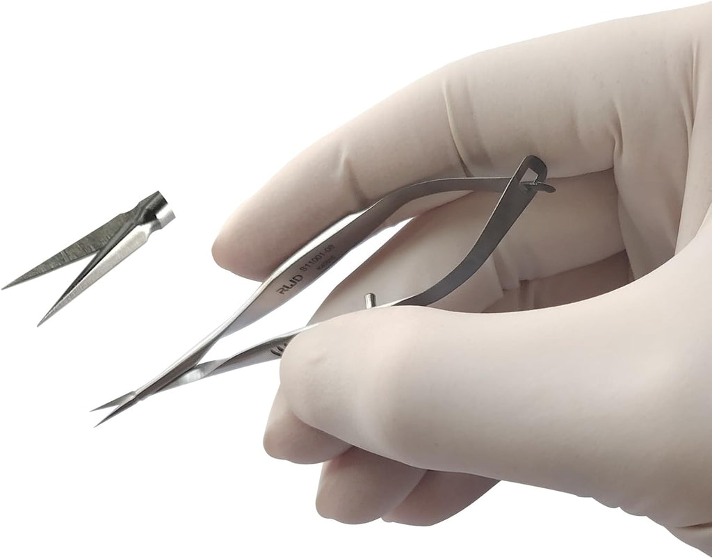RWD VANNAS Micro Scissors, 3.2' Straight Tapered Tip, Extra Sharp Spring Action Squeeze Scissors for Stitch Cutting, Embroidery, ENT, Eye, Skin, Dental, and Veterinary Surgery (8cm) - S11001-08