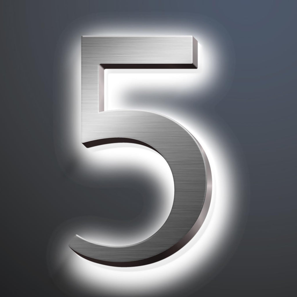 Backlit LED Illuminated Home Address Numbers 16', Large Modern Stainless Steel Illuminated House Numbers For Outside, Lighted Address Signs For A Stylish Look,5