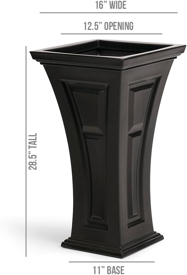 FCMP Outdoor Heritage Self-Watering Planter (2-Pack) – Set of 2 Large Planters for Porch, Patio, Outdoor/Indoor (HP3000-BLK-2) Black (28.5-inch Tall)