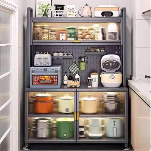 5-Tier Kitchen Bakers Rack with Microwave Stand, Flip Door Cabinet, Pegboard Storage, Sideboard Buffet Cabinet for Garage, Pantry, Home - White, 31.4in