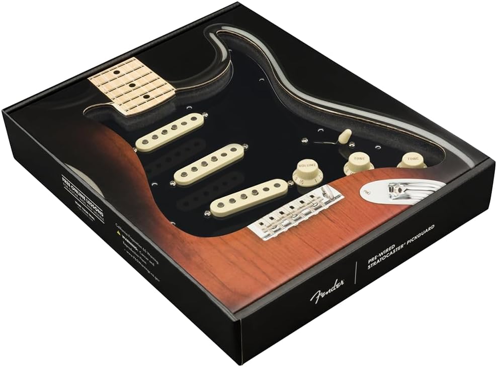 Fender Pre-Wired Strat® Pickguard, Tex-Mex SSS, Black - 0992343506 Bundle w/ 12-Pack Guitar Pick and Liquid Audio Polishing Cloth