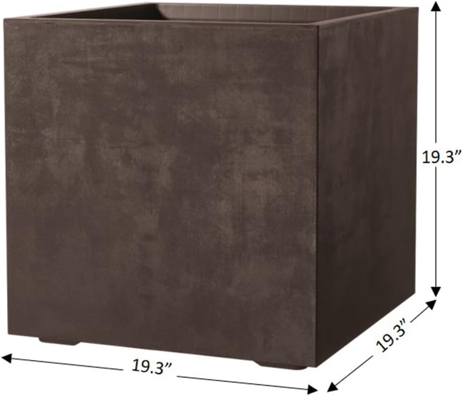 Deroma Millennium 19' Cube Planter | Light & Durable Plastic | Indoor or Outdoor Square Pot for Patio/Porch | Water Res. Wheels & Drain Plug | Trendy Planter for Plants, Flowers, Garden | Brown