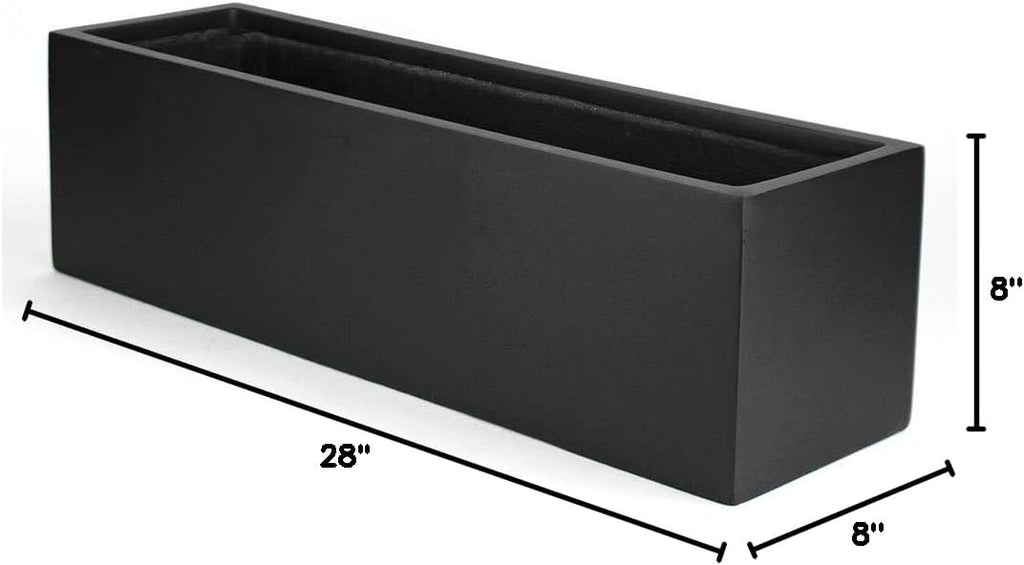 Vase Source Matte Black Rectangle Large Planter - Fiberglass Flower Pot 8' High x 8' Wide x 28' Long