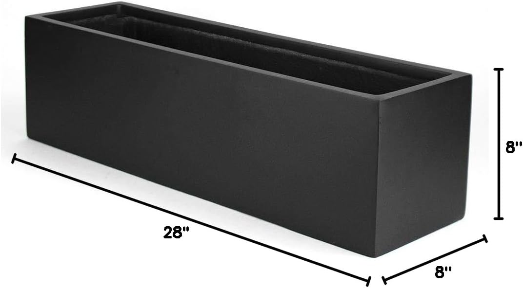 Vase Source Matte Black Rectangle Large Planter - Fiberglass Flower Pot 8' High x 8' Wide x 28' Long