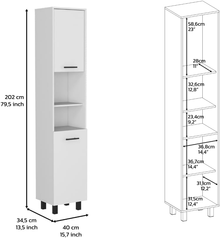 80' Multi-Layer Storage Freestanding Storage Cabinet, Kitchen Storage Bakers Rack with Enclosed Cabinet, Utility Food Cupboard with Spacious Interior for Kitchen, White
