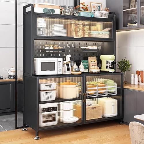 5-Tier Kitchen Baker's Rack, Microwave Stand with Flip Door, Storage Cabinet with Pegboard, White Sideboard Buffet for Home, Garage, Pantry - 80cm/31.4in
