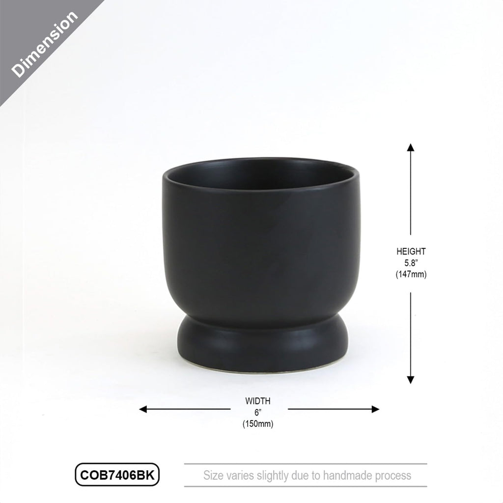 WGVI Black Modern Pedestal Vase Ceramic Bowl, 6' x 5.8'H, Sleek Contemporary Flower or Plant Container, Floral Home Décor Planter, No Drain Hole, 12 Piece