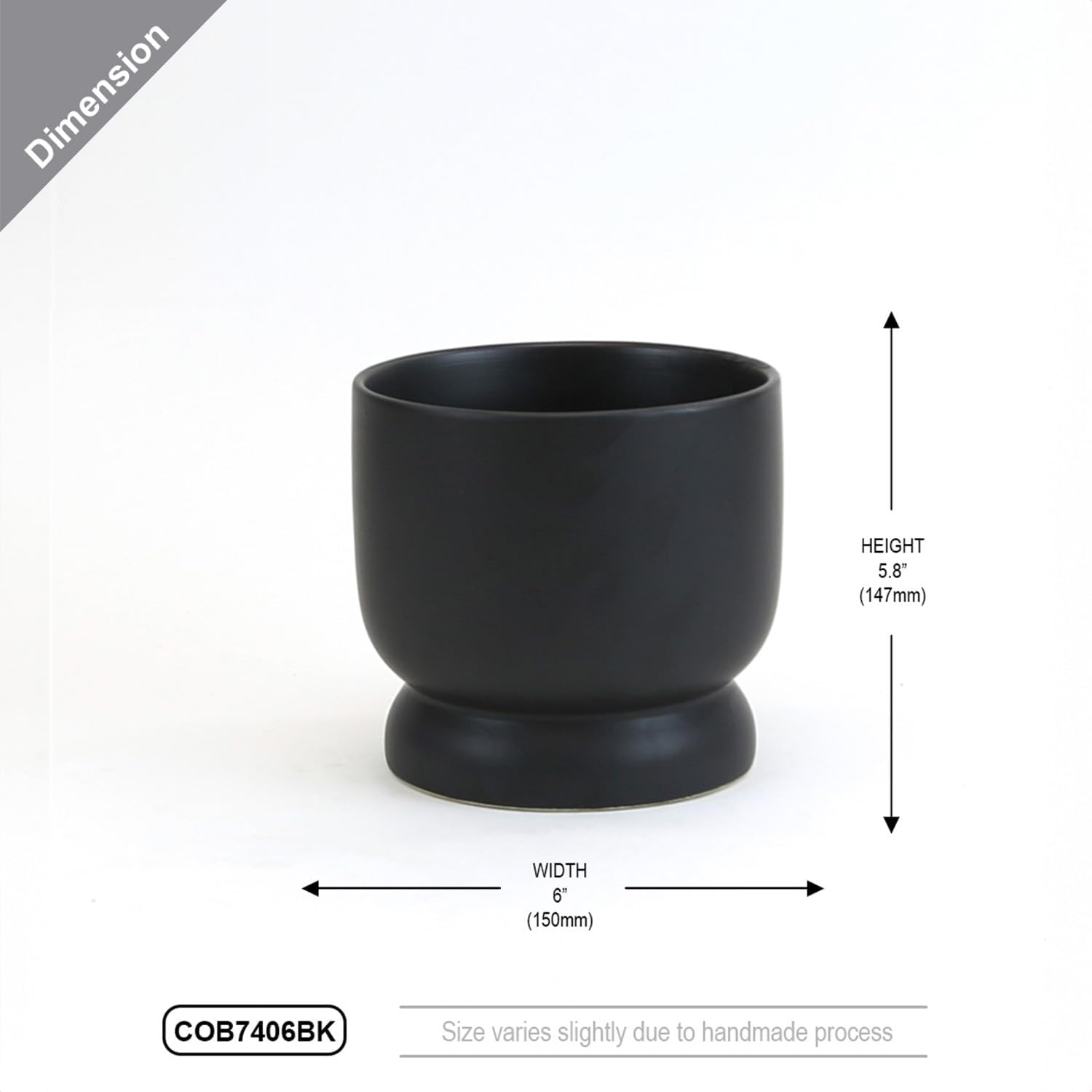 WGVI Black Modern Pedestal Vase Ceramic Bowl, 6' x 5.8'H, Sleek Contemporary Flower or Plant Container, Floral Home Décor Planter, No Drain Hole, 12 Piece