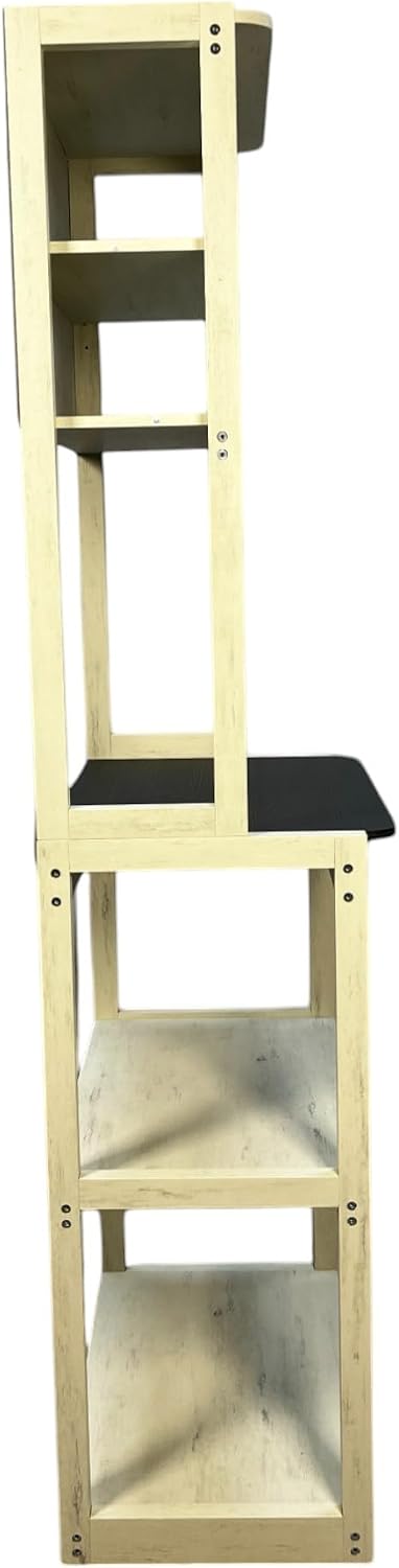 23.62' White and Black Color Bakers Rack for Kitchen with Storage, Coffee Bar, 5 Tier Kitchen Shelves, Microwave Stand