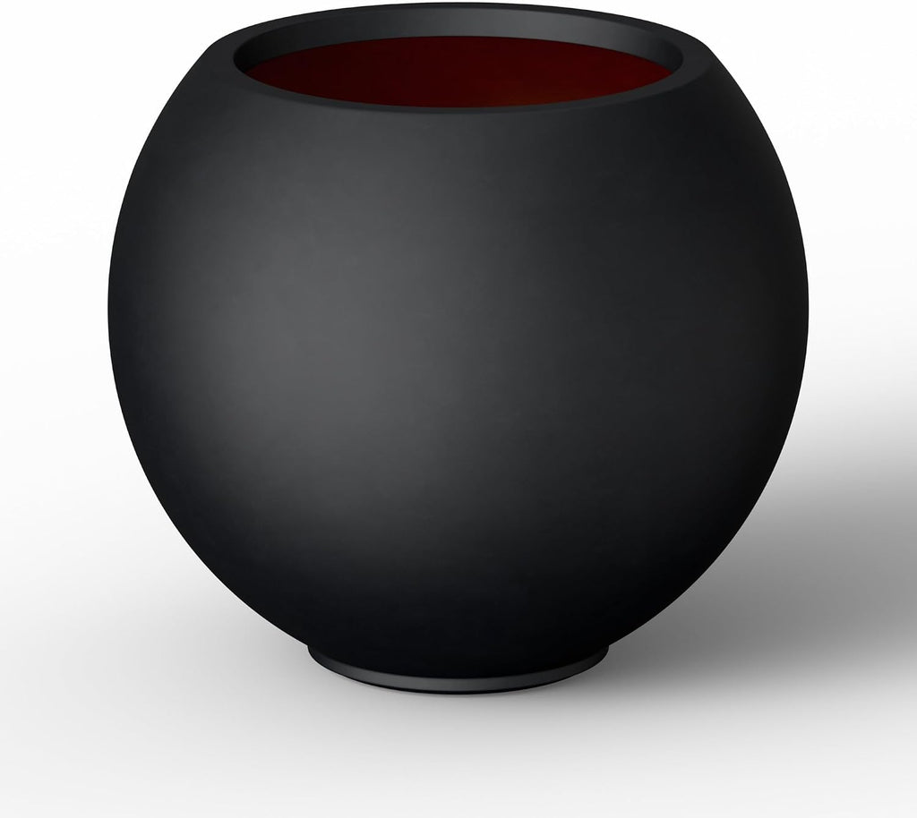 Kante Round Concrete Flower Pot, 19.3 Inch Dia (14' Opening) Sphere Shape Design Planter with Drainage Hole and Rubber Plug for Indoor & Outdoor Plants, Black Finish with Painted Interior