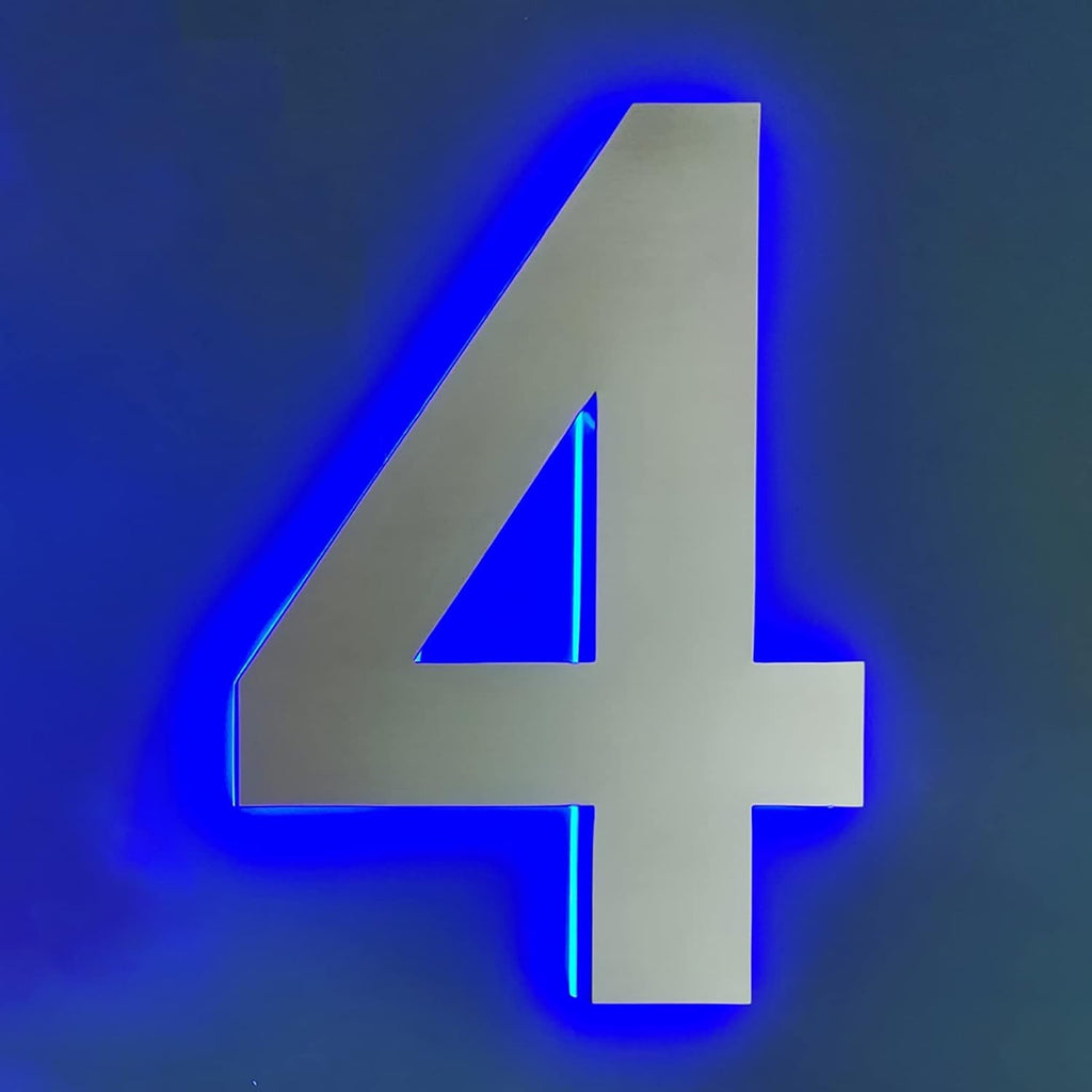 14 Inch Backlit LED House Numbers For Wall- Steel Illuminated Address Number Sign - Modern Lighted House Number For Outside With Floating Style,U