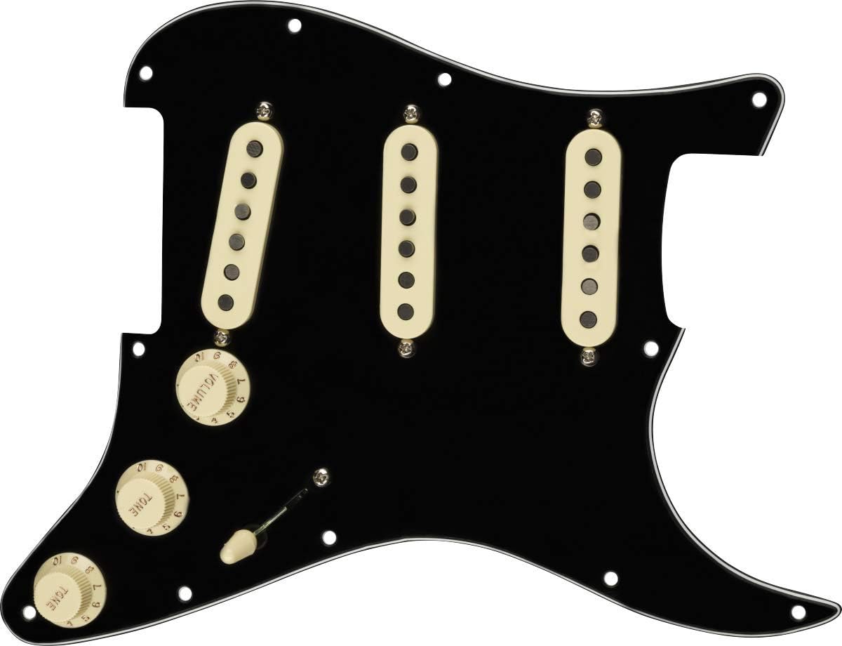 Fender Tex Mex Prewired Stratocaster Pickguard - 3-ply Black & Deluxe Locking Staggered Guitar Tuners, Chrome 1.7 x 10 x 4.5 inches