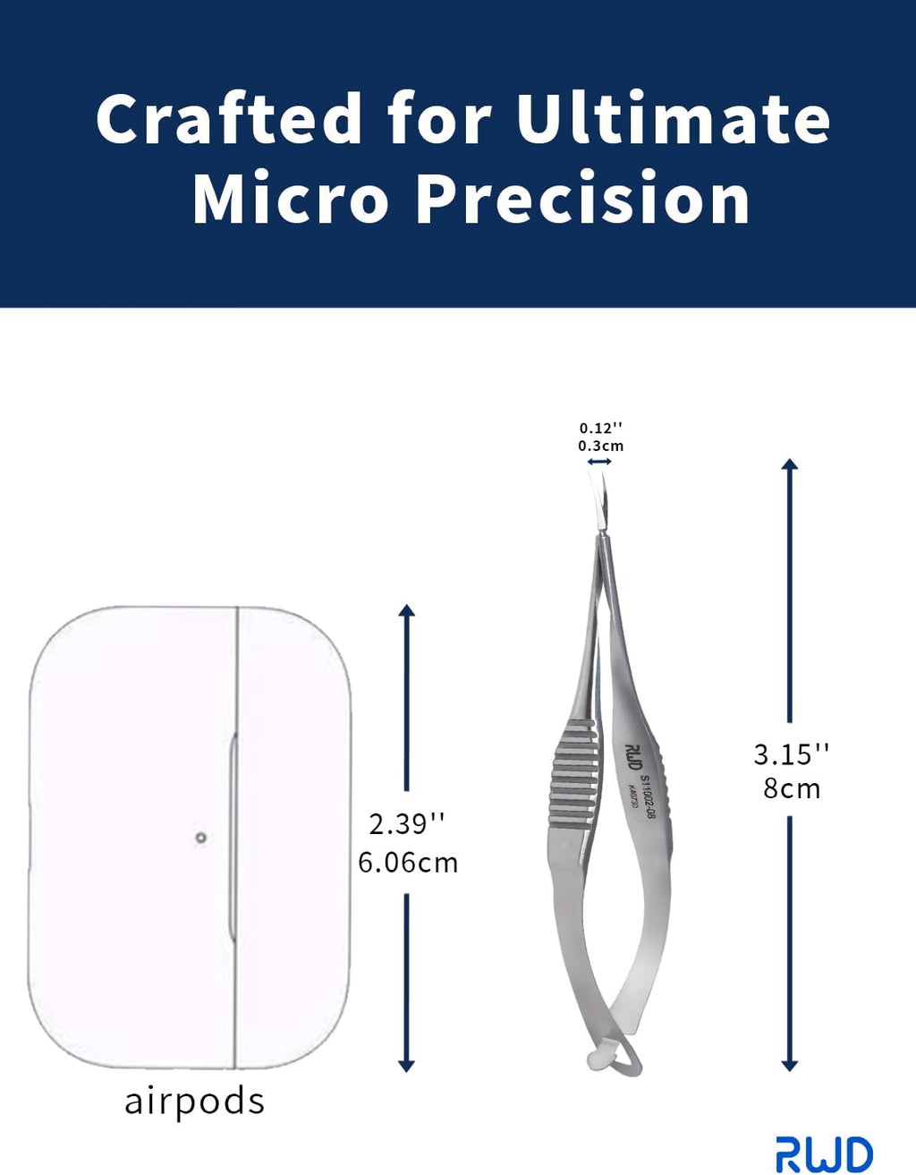 RWD VANNAS Micro Scissors, 3.2' Curved Tapered Tip, Extra Sharp Spring Action Squeeze Scissors for Stitch Cutting, Embroidery, ENT, Eye, Skin, Dental, and Veterinary Surgery (8cm) - S11002-08