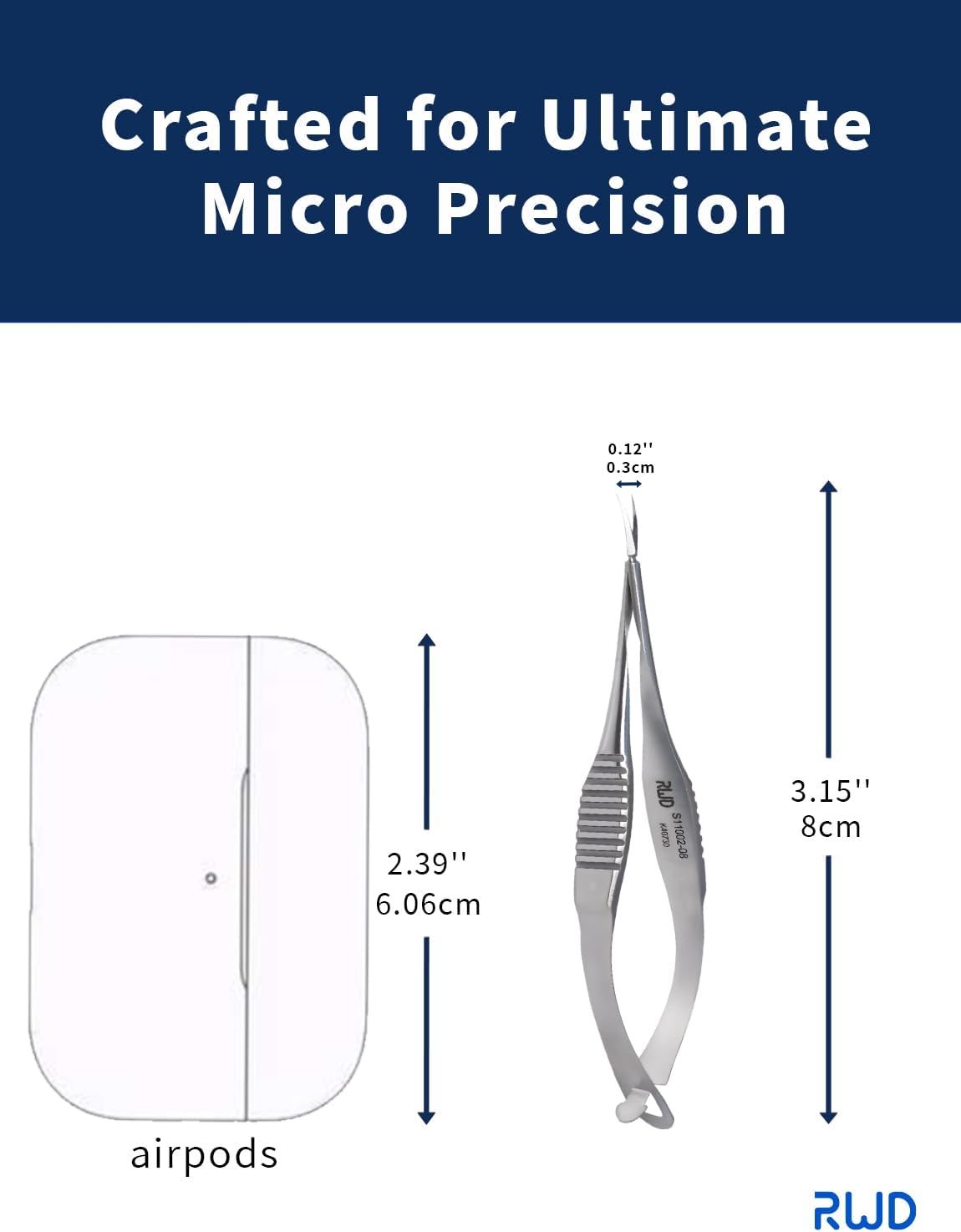 RWD VANNAS Micro Scissors, 3.2' Curved Tapered Tip, Extra Sharp Spring Action Squeeze Scissors for Stitch Cutting, Embroidery, ENT, Eye, Skin, Dental, and Veterinary Surgery (8cm) - S11002-08