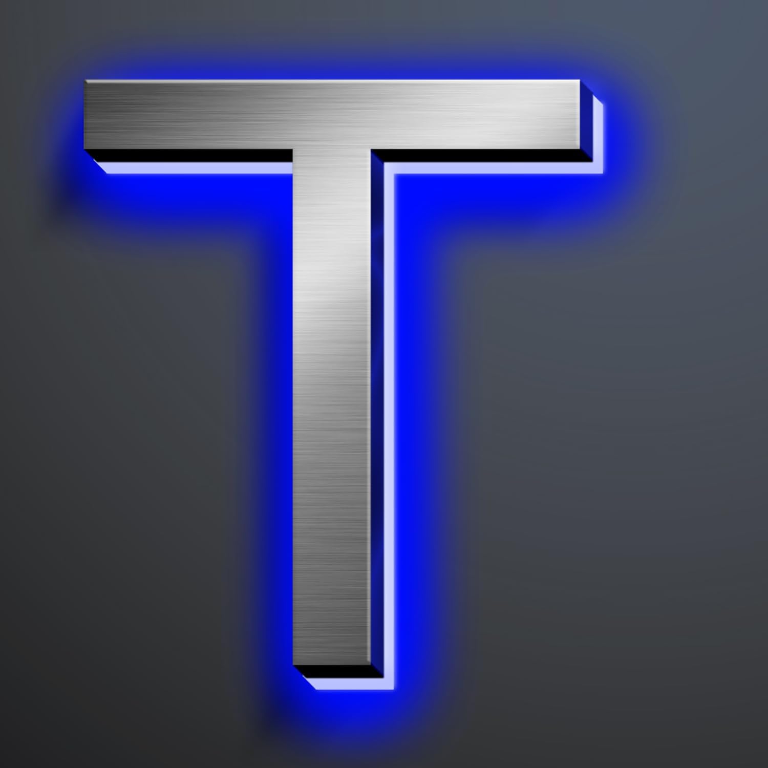 Illuminated House Numbers 18 Inch, Backlit Illuminated LED House Address Numbers For Outside, Modern Metal Lighted Address Numbers Signs, Brushed Silver, Blue Light,T