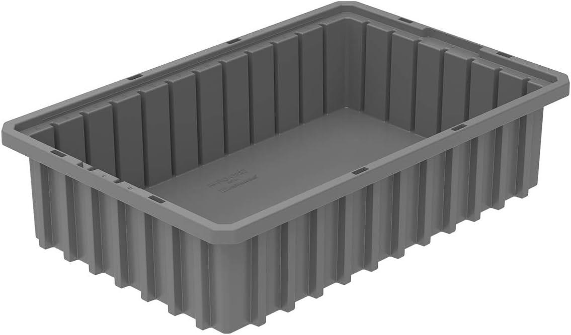 Akro-Mils 33164 Akro-Grid Plastic Slotted Dividable Modu Box Stackable Grid Storage Tote Container, (16-1/2-Inch L x 10-7/8-Inch W x 4-Inch H), (12 Pack), Gray