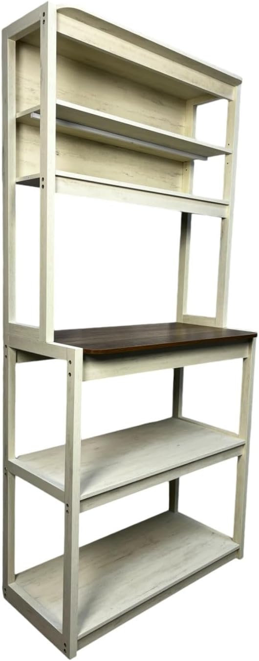 31.50' White & Rustic Brown 5-Tier Bakers Rack Particle Board Spacious Storage Display Kitchen Elegant