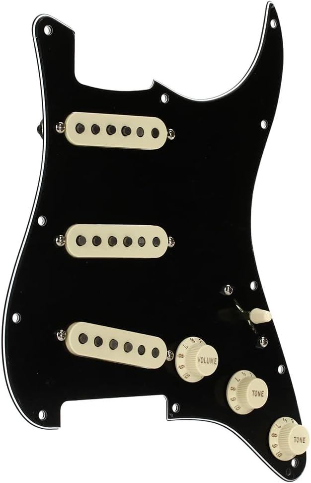 Fender Pre-Wired Strat® Pickguard, Tex-Mex SSS, Black - 0992343506 Bundle w/ 12-Pack Guitar Pick and Liquid Audio Polishing Cloth