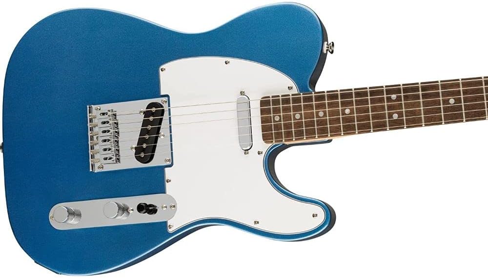Squier by Fender Affinity Series Telecaster, Indian Laurel fingerboard (Lake Placid Blue) Bundle with Fender 10ft Cable (Straight/Straight), Guitar 12-Pack Picks, and 2' Guitar Straps