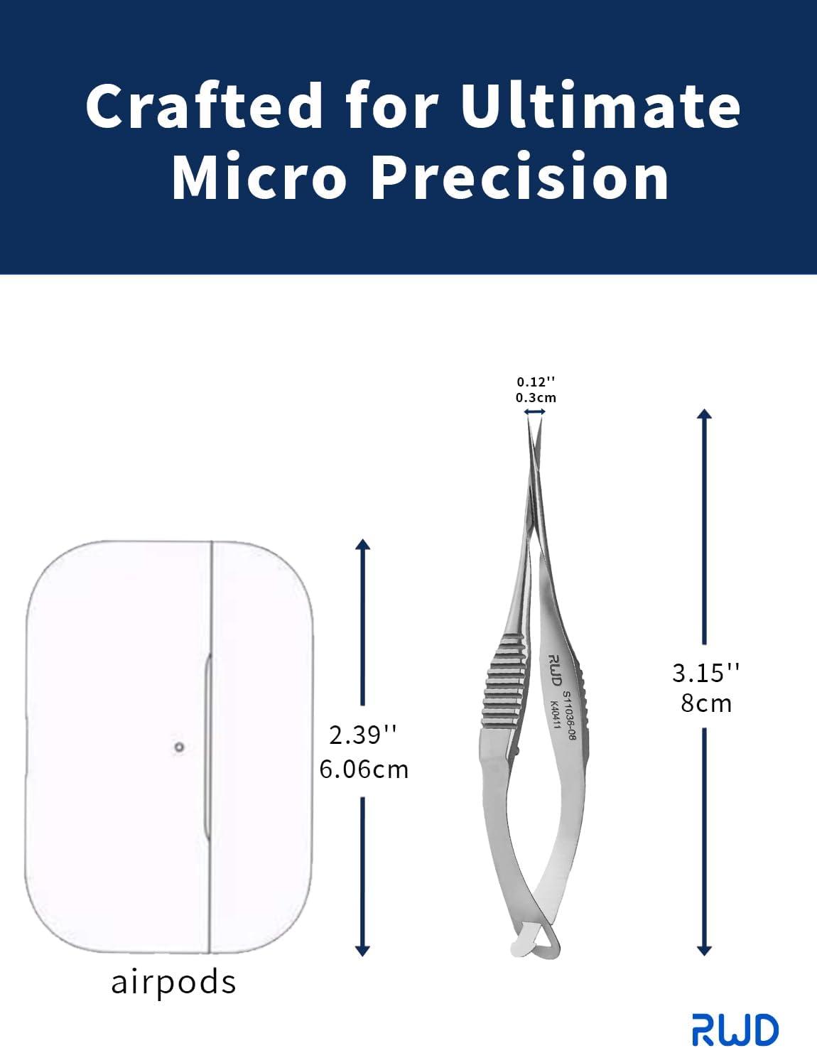 RWD VANNAS Micro Scissors, 3.2' Straight Fan Tip, Extra Sharp Spring Action Squeeze Scissors for Stitch Cutting, Embroidery, ENT, Eye, Skin, Dental, and Veterinary Surgery (8cm) - S11036-08