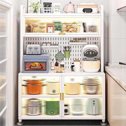 5-Tier Kitchen Baker's Rack with Microwave Stand, Flip Door Cabinet & Pegboard Storage, White Sideboard Buffet for Garage & Pantry, 80cm/31.4in
