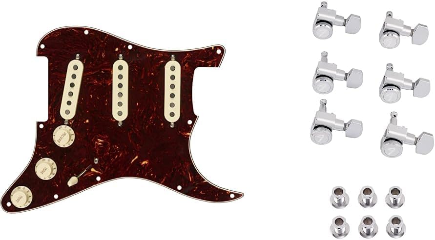 Fender Tex Mex Prewired Stratocaster Pickguard - Tortoise & Deluxe Locking Staggered Guitar Tuners, Chrome 1.7 x 10 x 4.5 inches