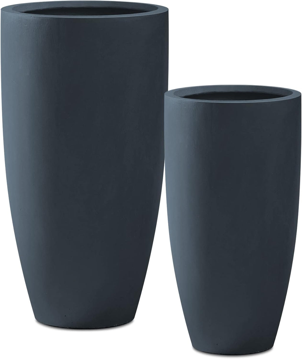 Kante 31.4' and 23.6' H Charcoal Finish Concrete Tall Planters Large Outdoor Indoor Decorative Plant Pots with Drainage Hole and Rubber Plug, Modern Tapered Style for Home and Garden