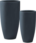 Kante 31.4' and 23.6' H Charcoal Finish Concrete Tall Planters Large Outdoor Indoor Decorative Plant Pots with Drainage Hole and Rubber Plug, Modern Tapered Style for Home and Garden